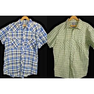 Casual Country Pearl Snap Shirts Size 2XL Mens Lot 2 Blue Green Plaid Western
